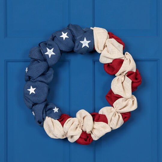 Northlight Americana Stars and Stripes Burlap Patriotic Wreath - 20" - Unlit